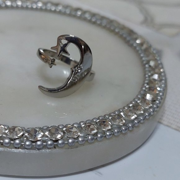 2 PIECES RING SET MOON STARS & ANIMALS ADJUSTABLE RINGS SILVER TONE - Picture 3 of 7